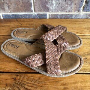 BORN Rue Brown Braided Leather Sandals Flats Size 9M Womens